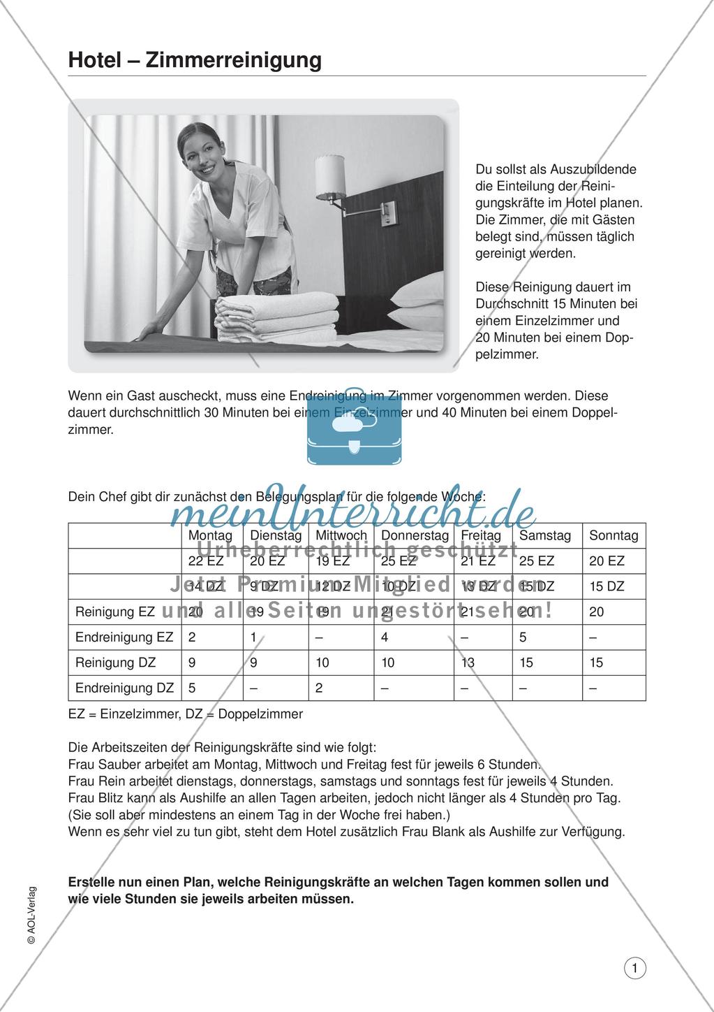 Mathe im Berufsalltag/Gastgewerbe: Reinigungspläne zusammenstellen Preview 3