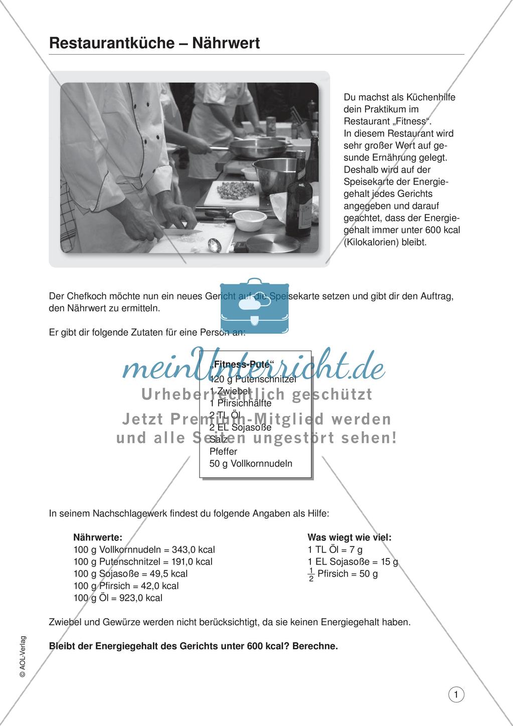 Mathe im Berufsalltag/Gastgewerbe: Nährwerte berechnen Preview 3