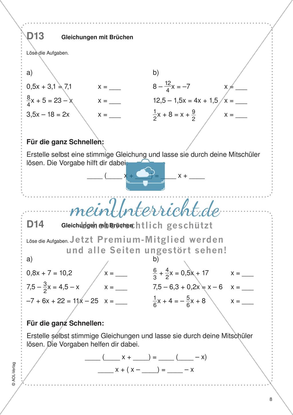 Freiarbeit: Terme und Gleichungen Preview 10