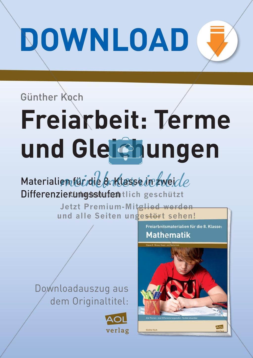 Freiarbeit: Terme und Gleichungen Preview 1