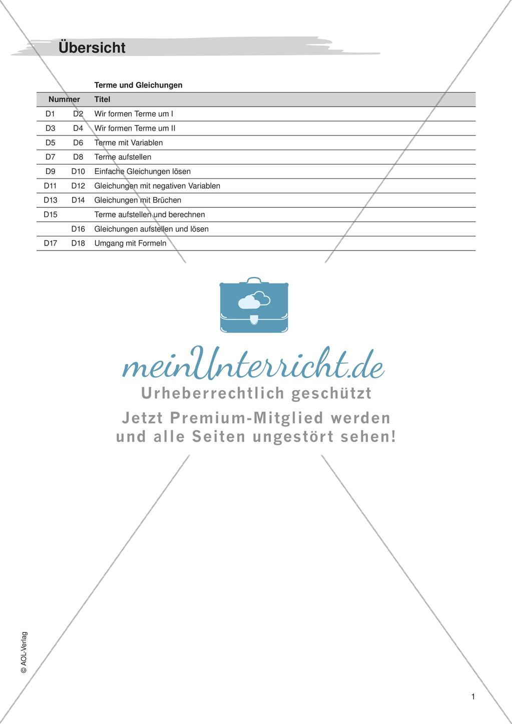 Freiarbeit: Terme und Gleichungen Preview 3