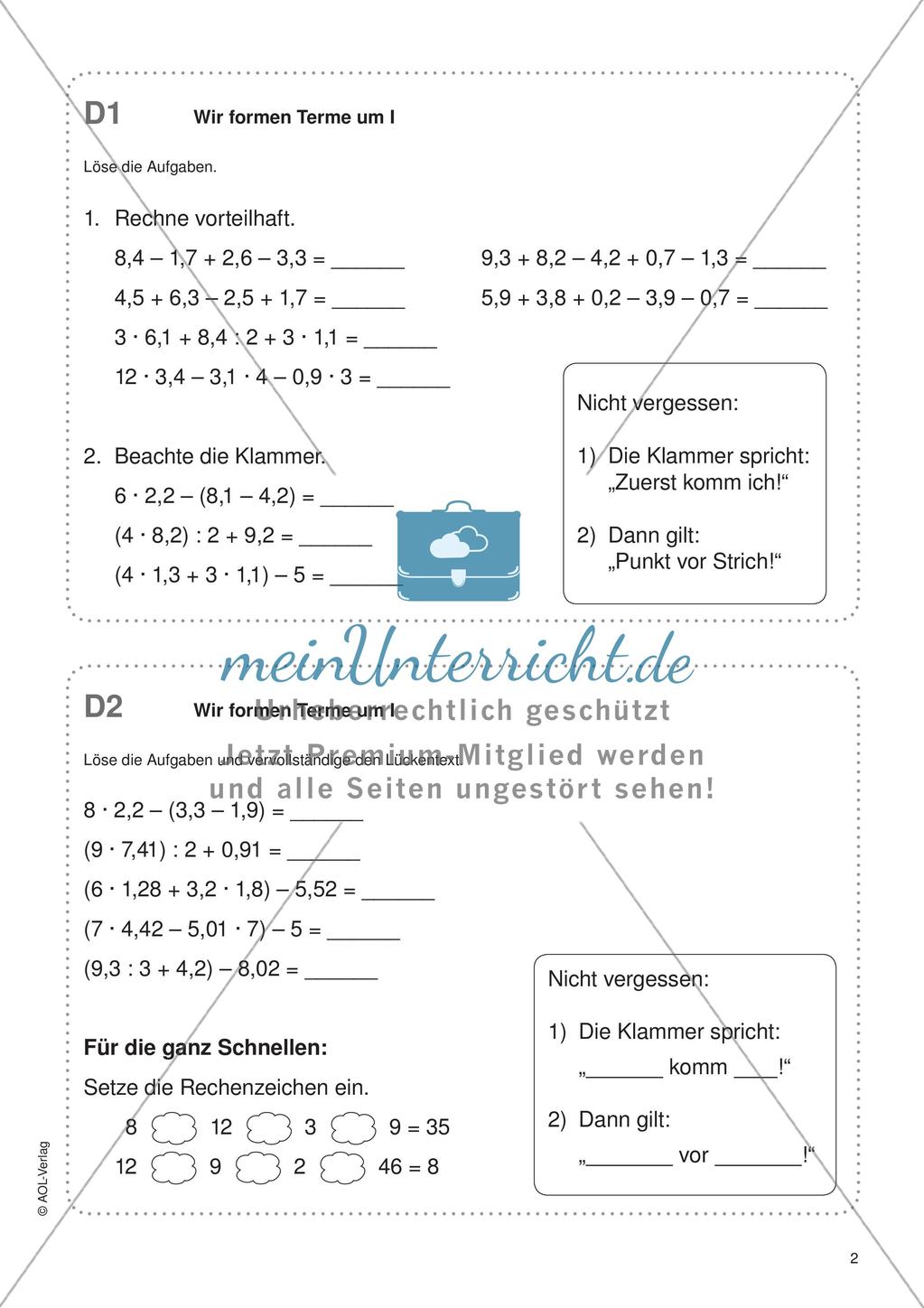 Freiarbeit: Terme und Gleichungen Preview 4