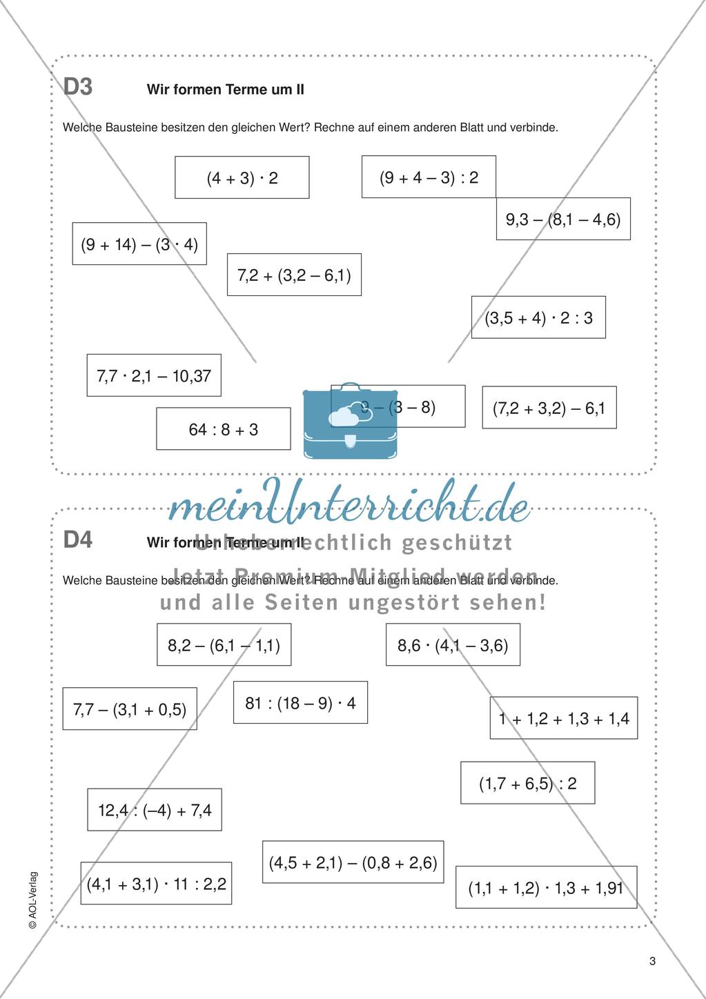 Freiarbeit: Terme und Gleichungen Preview 5