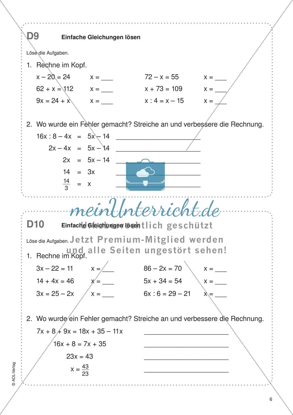 Freiarbeit: Terme und Gleichungen Preview 8