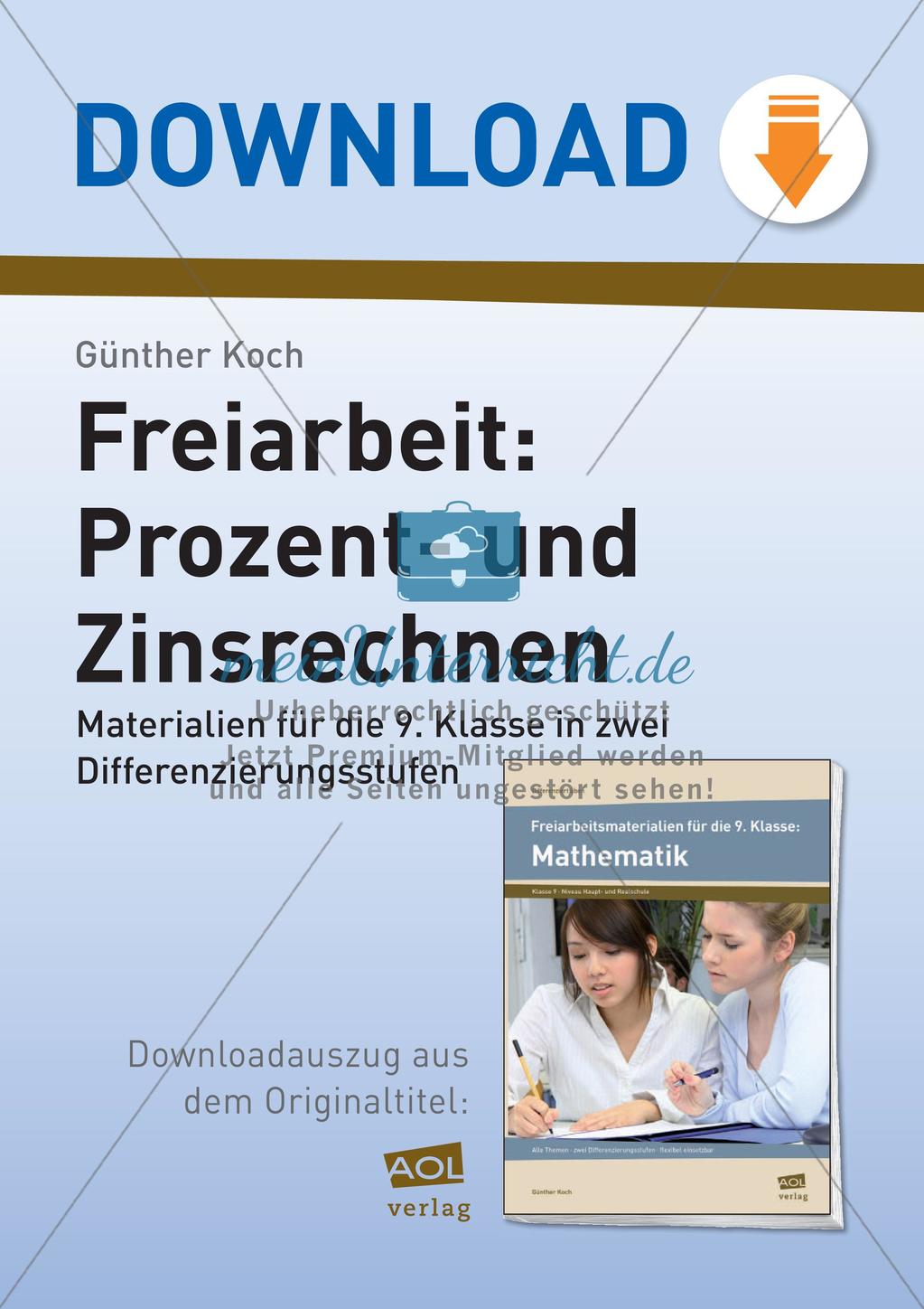 Freiarbeit: Prozent- und Zinsrechnen Preview 1