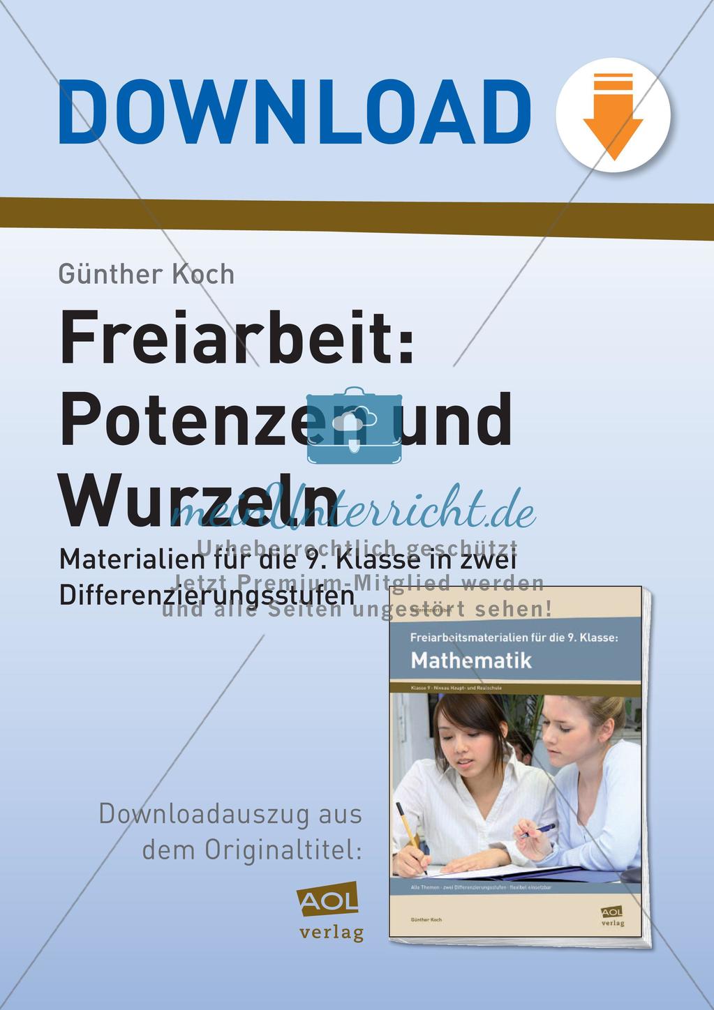 Freiarbeit: Potenzen und Wurzeln Preview 1