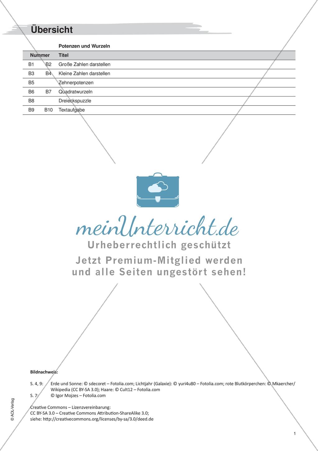 Freiarbeit: Potenzen und Wurzeln Preview 3