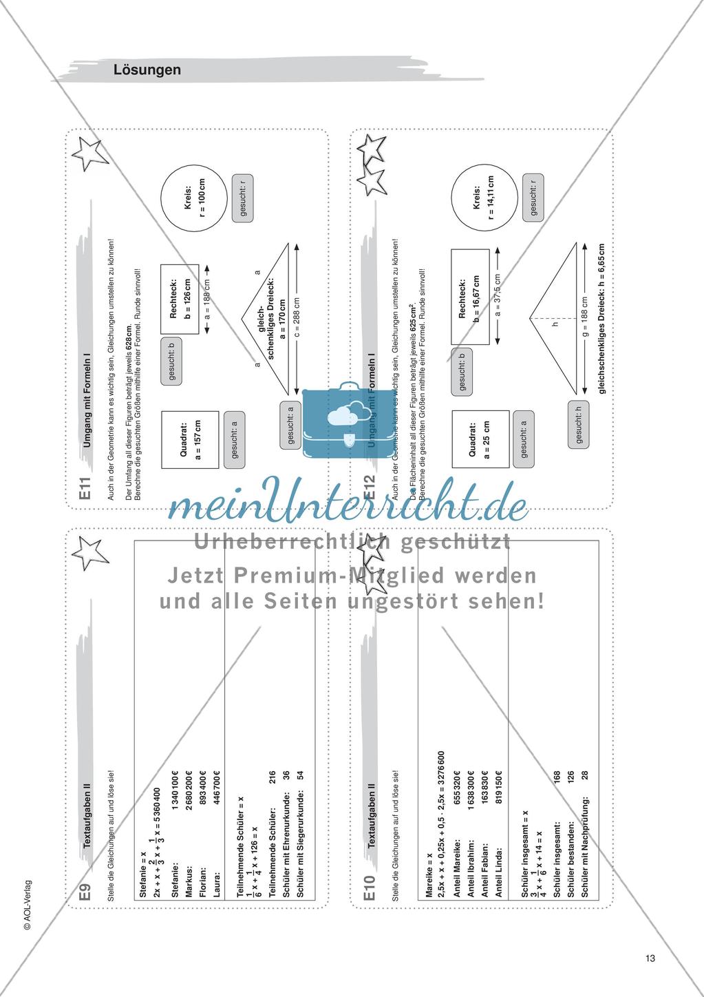 Freiarbeit: Gleichungen und Formeln Preview 15