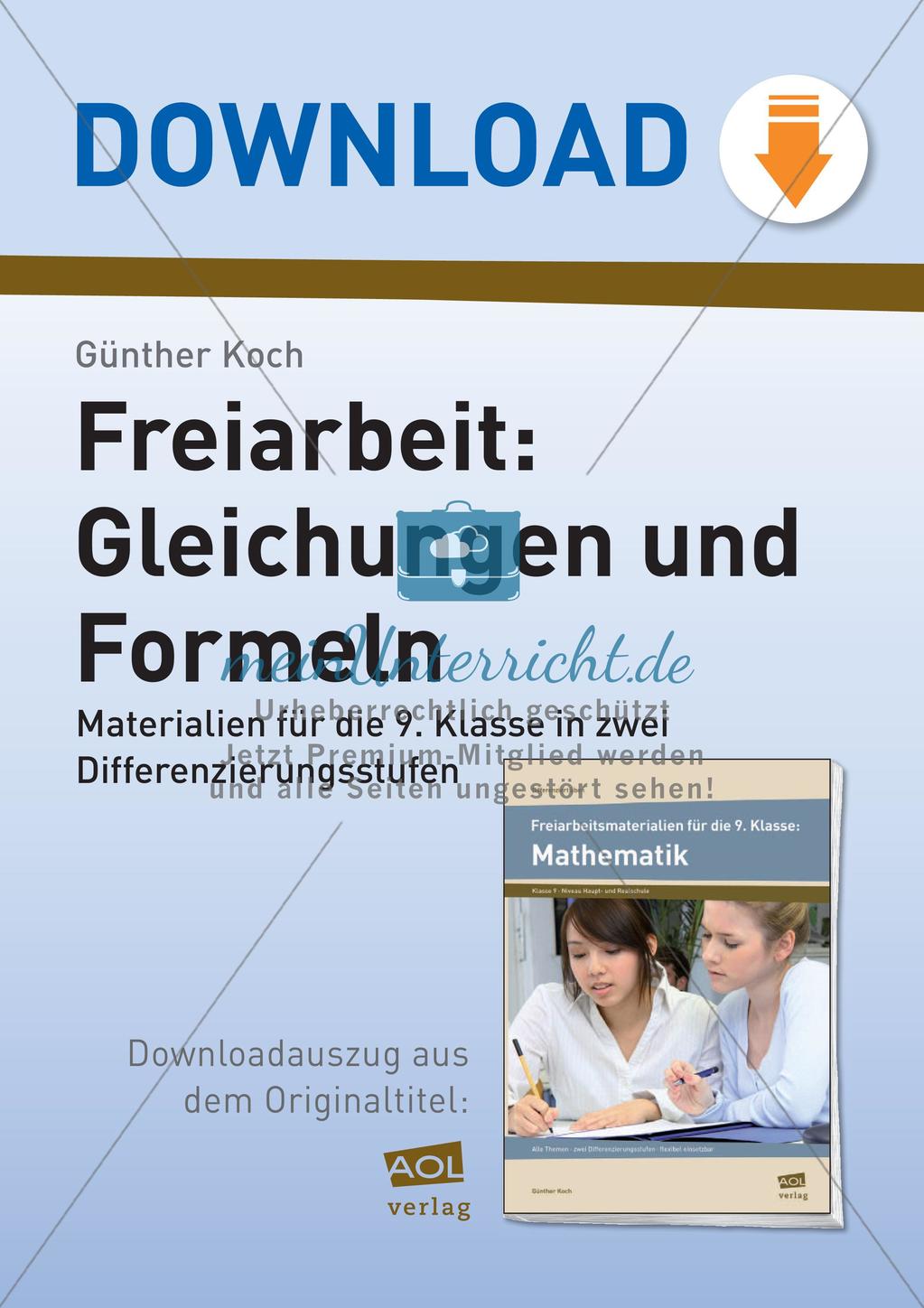 Freiarbeit: Gleichungen und Formeln Preview 1