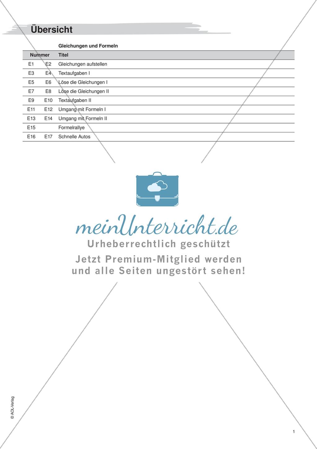Freiarbeit: Gleichungen und Formeln Preview 3