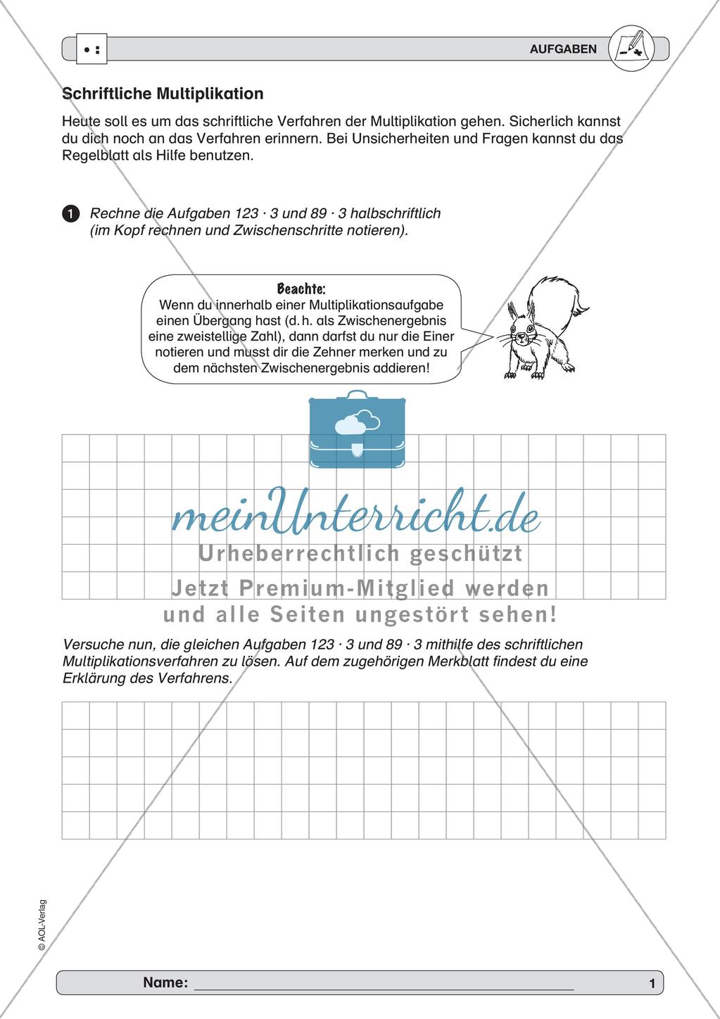 Training der Grundfähigkeiten: Schriftliches Multiplizieren Preview 3