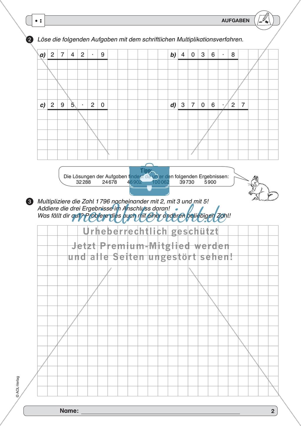 Training der Grundfähigkeiten: Schriftliches Multiplizieren Preview 4