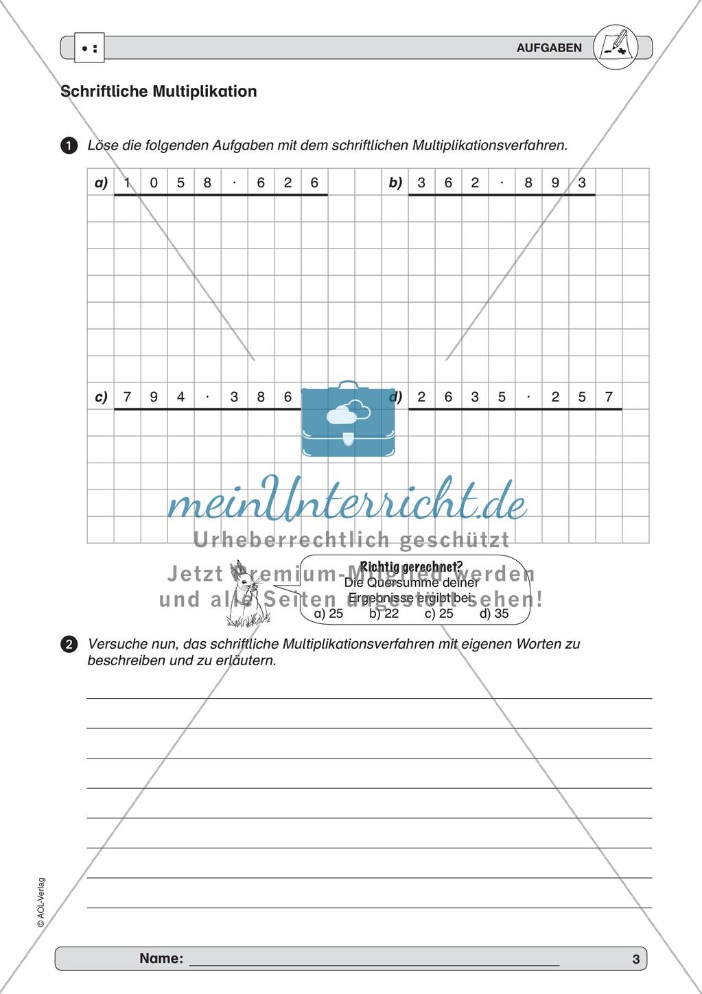 Training der Grundfähigkeiten: Schriftliches Multiplizieren Preview 5