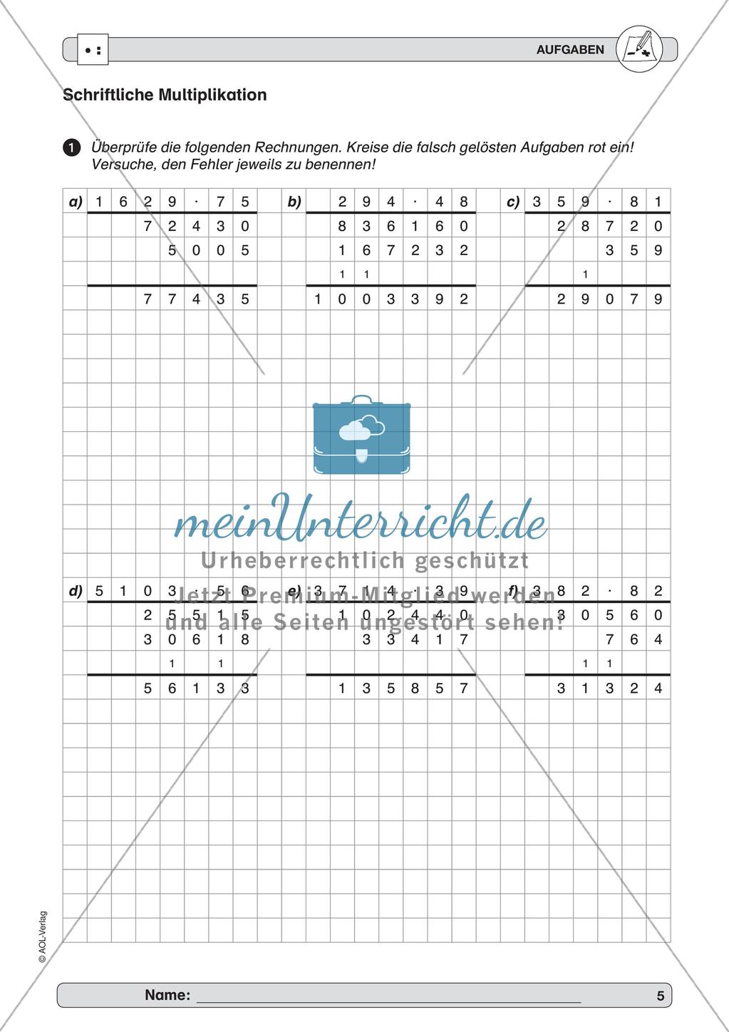 Training der Grundfähigkeiten: Schriftliches Multiplizieren Preview 7