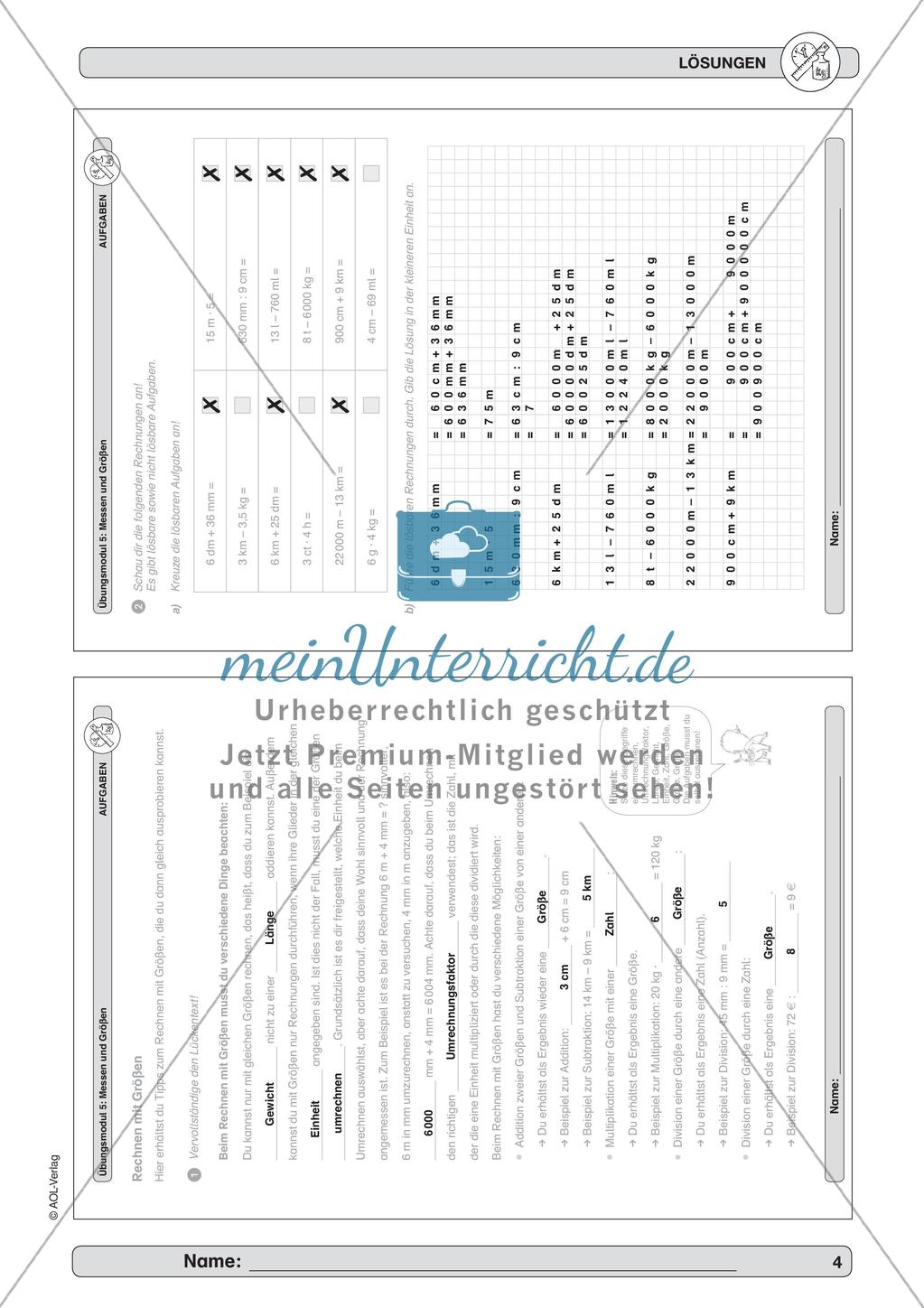 Messen und Größen: Rechnen mit Größen Preview 6