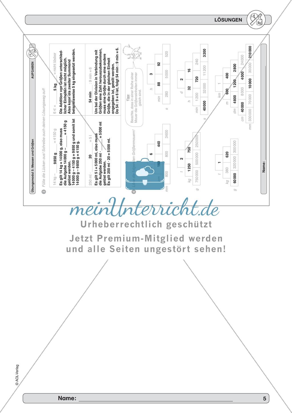 Messen und Größen: Rechnen mit Größen Preview 7