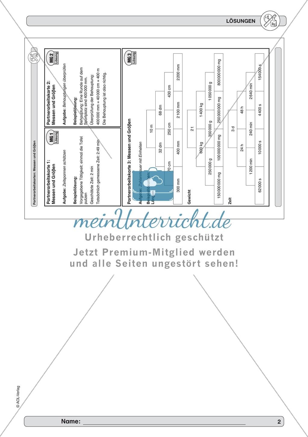 Partneraufgaben zu Messen und Größen Preview 4