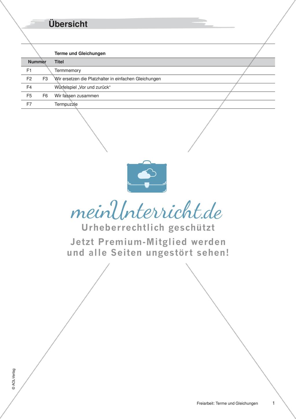 Terme und Gleichungen: Materialien in zwei Differenzierungsstufen Preview 3