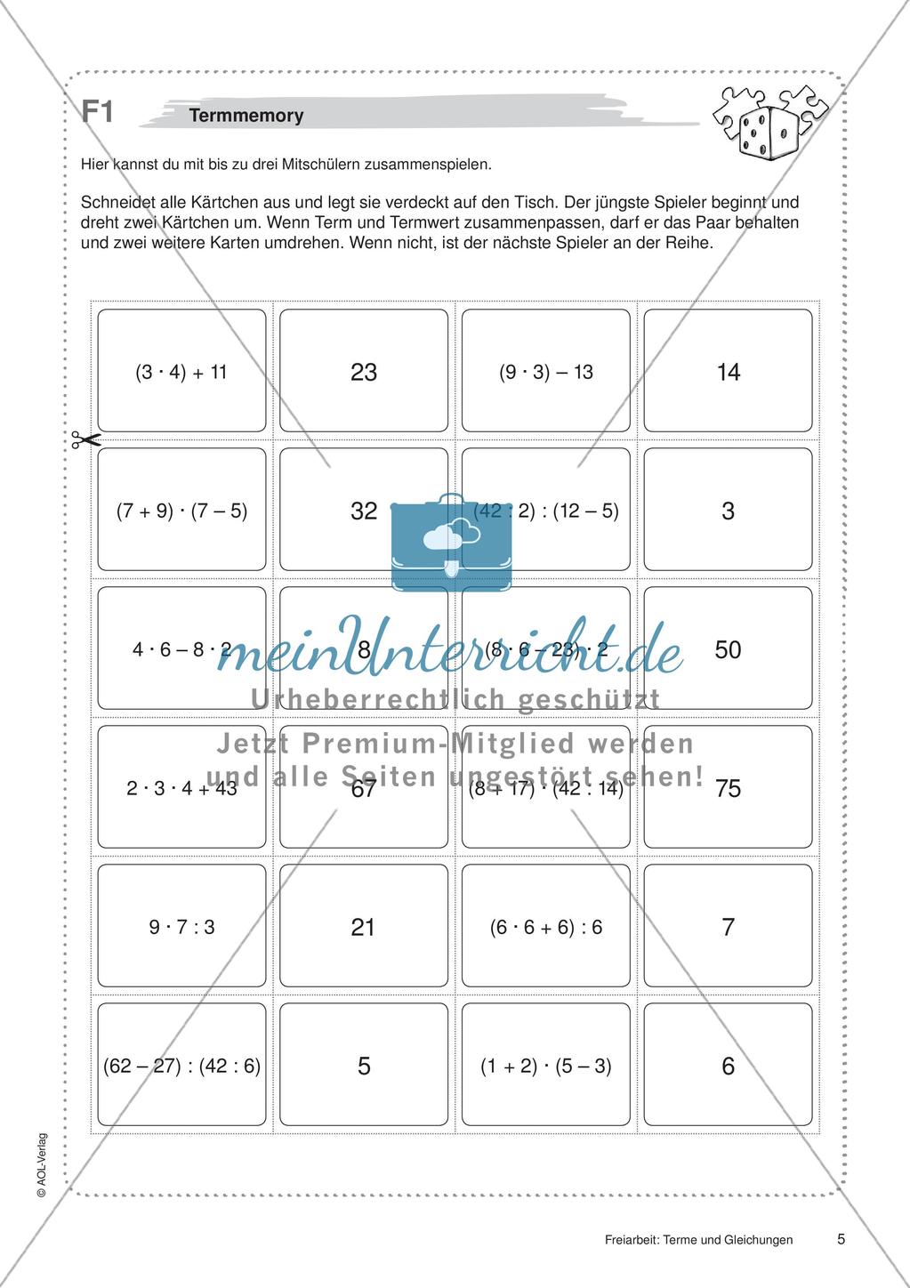 Terme und Gleichungen: Materialien in zwei Differenzierungsstufen Preview 7