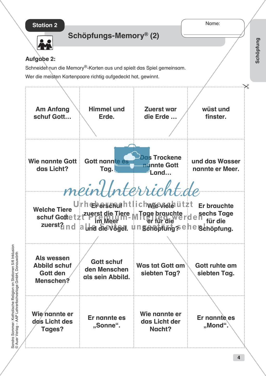 Stationenarbeit Katholische Religion: Die Schöpfung Preview 6
