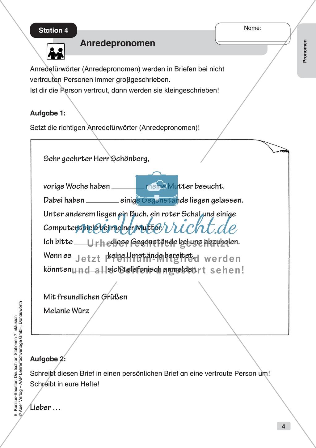 Stationsarbeit Inklusion: Pronomen Preview 6