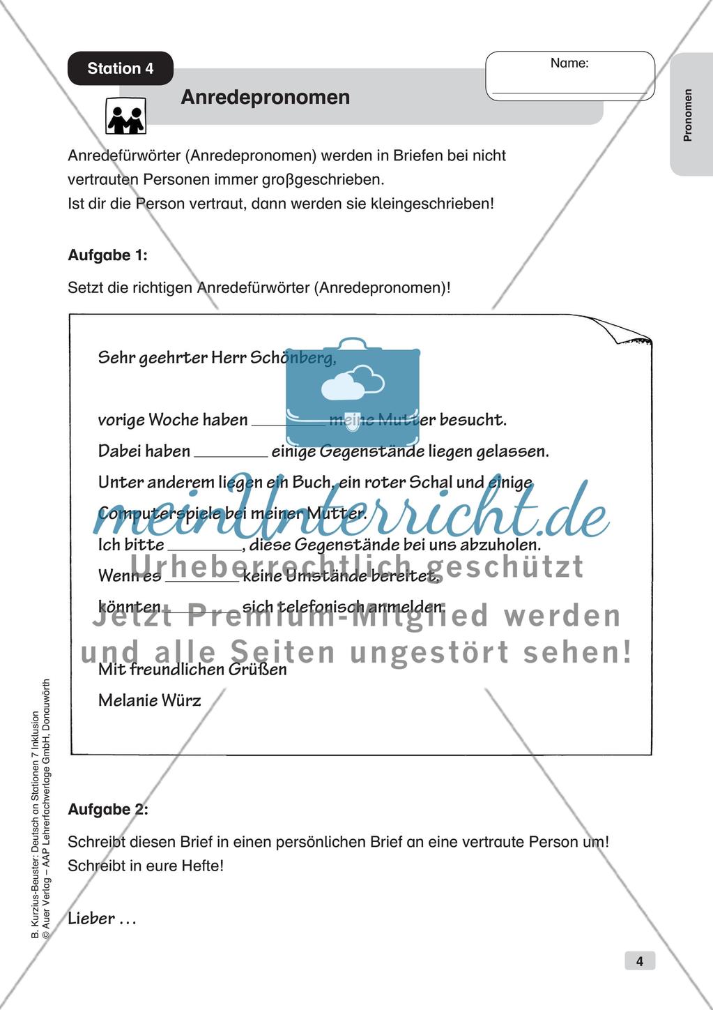 Stationsarbeit Inklusion: Pronomen Preview 6