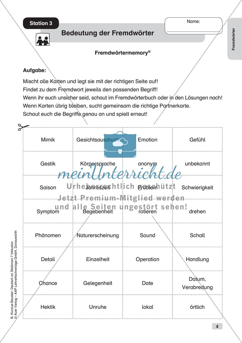 Stationsarbeit Inklusion: Fremdwörter Preview 6