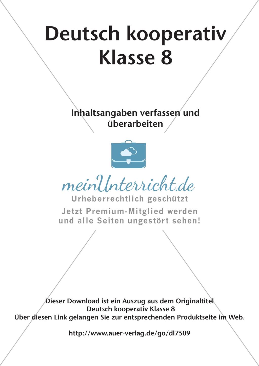 Deutsch kooperativ: Inhaltsangaben erfassen und überarbeiten Preview 2