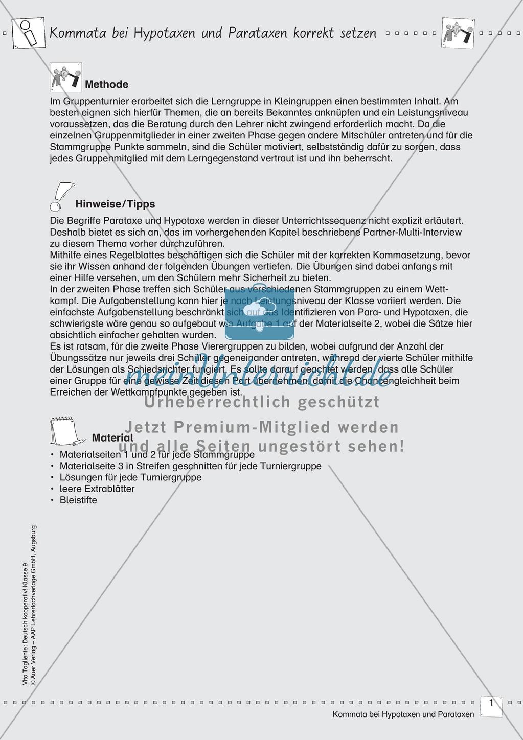 Kooperativ: Kommata bei Hypotaxen und Parataxen Preview 3