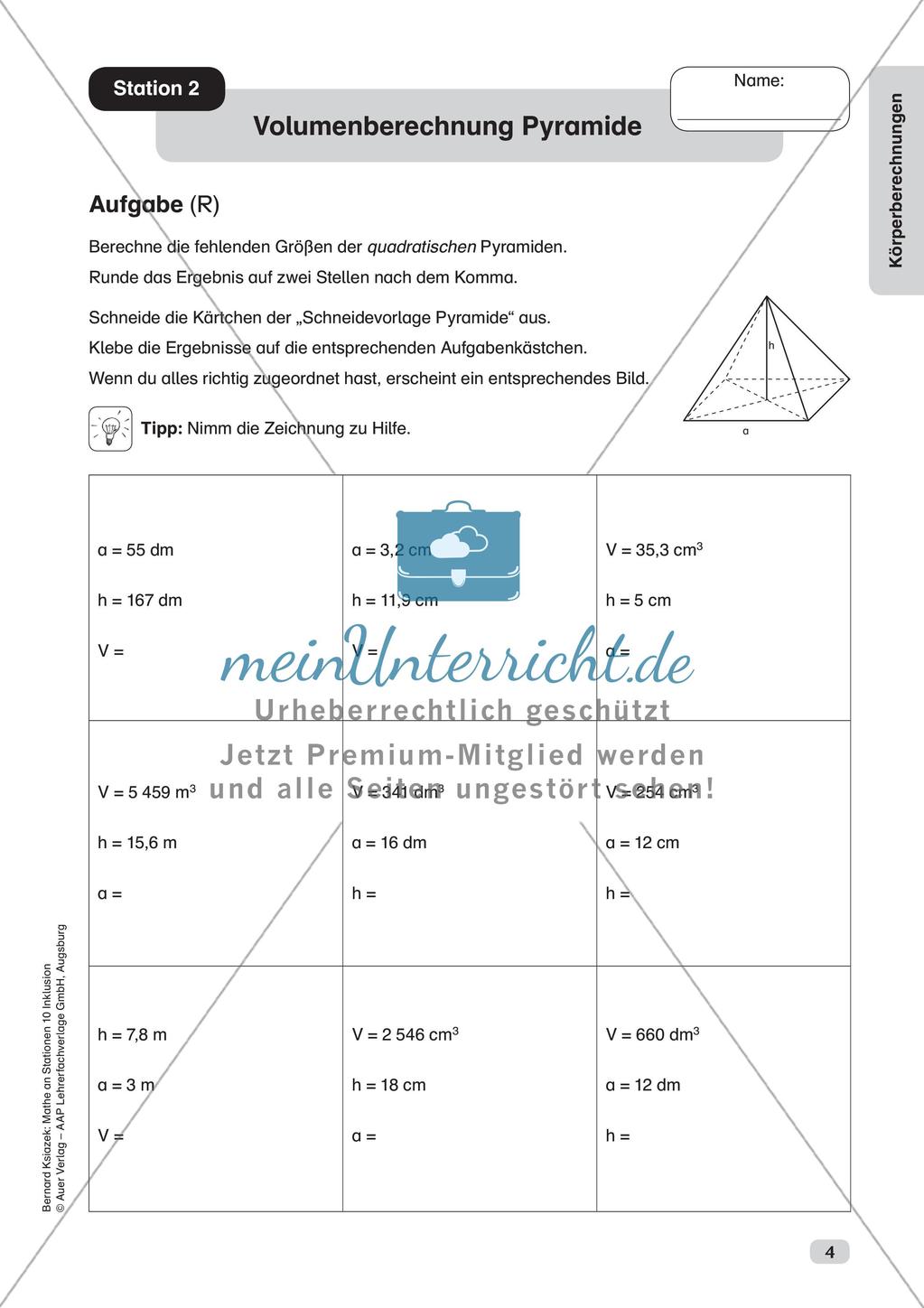 Mathe an Stationen - Inklusion: Körperberechnungen Preview 6