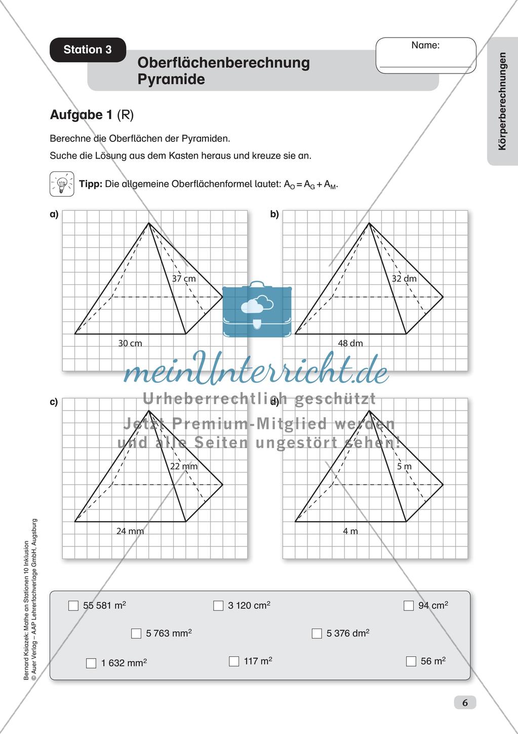 Mathe an Stationen - Inklusion: Körperberechnungen Preview 8