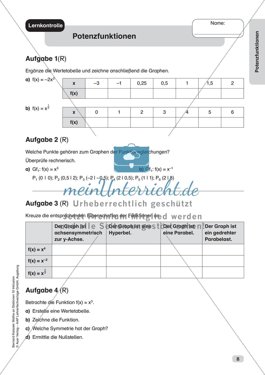 Mathe an Stationen - Inklusion: Potenzfunktionen Preview 10