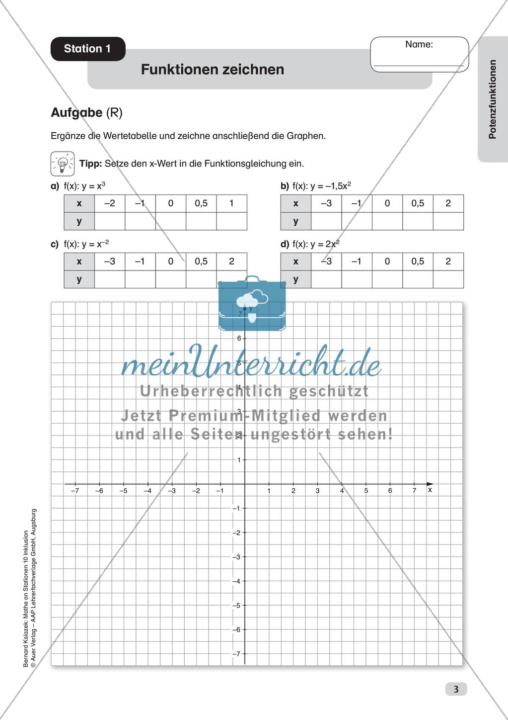 Mathe an Stationen - Inklusion: Potenzfunktionen Preview 5