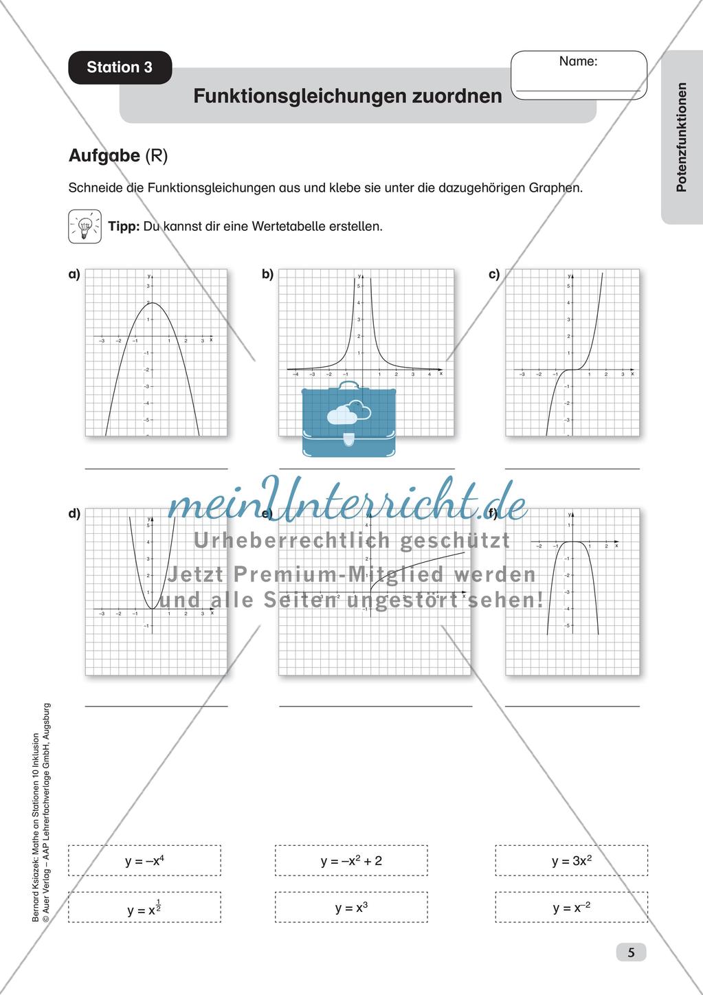 Mathe an Stationen - Inklusion: Potenzfunktionen Preview 7