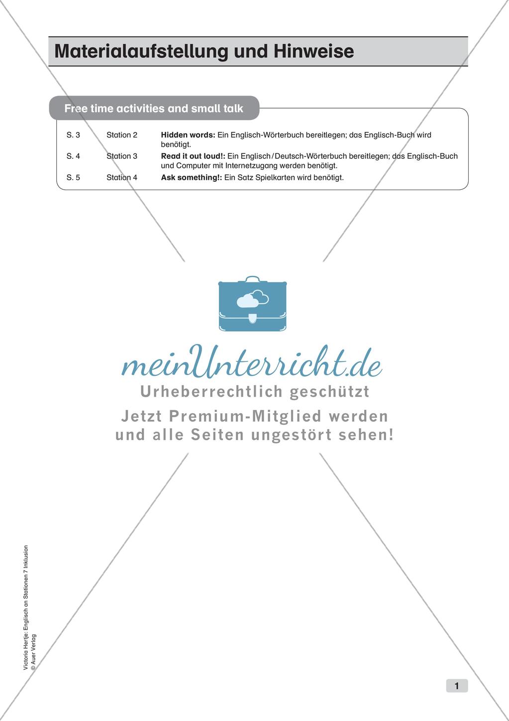 Stationsarbeit Inklusion: Free time activities and small talk Preview 3