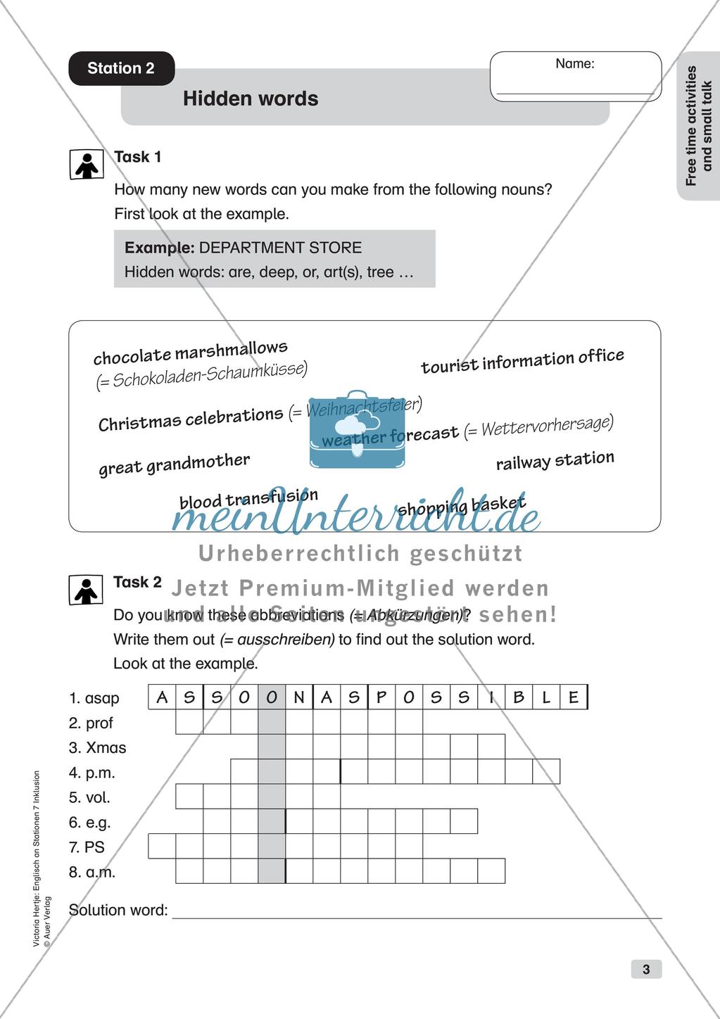 Stationsarbeit Inklusion: Free time activities and small talk Preview 5