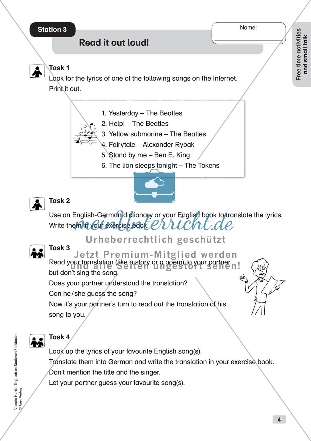 Stationsarbeit Inklusion: Free time activities and small talk Preview 6