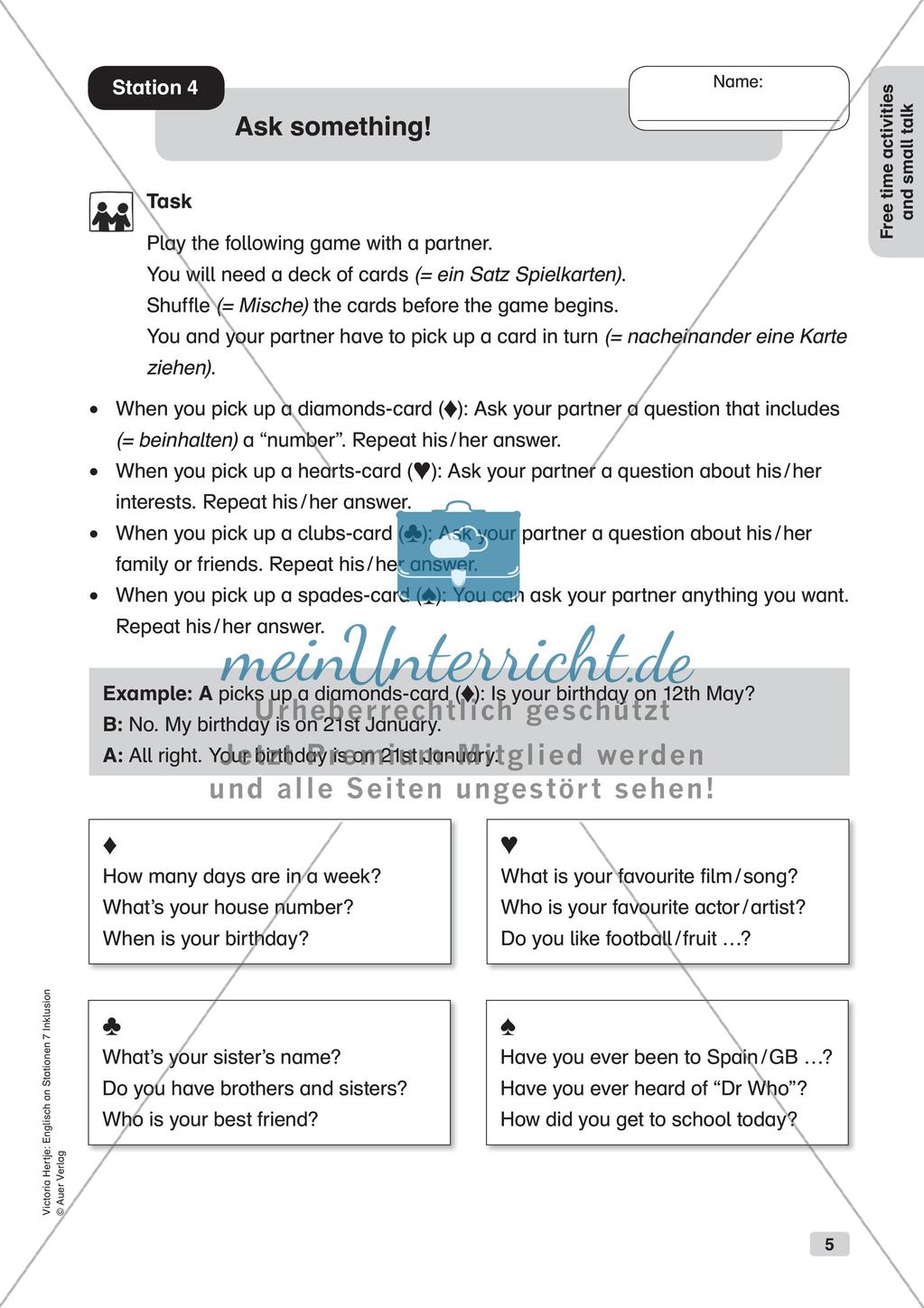 Stationsarbeit Inklusion: Free time activities and small talk Preview 7