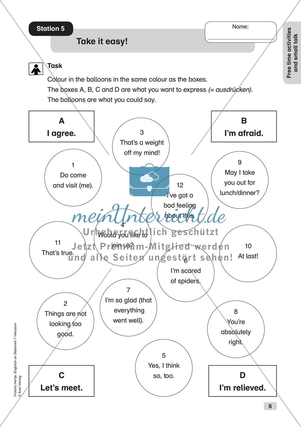 Stationsarbeit Inklusion: Free time activities and small talk Preview 8