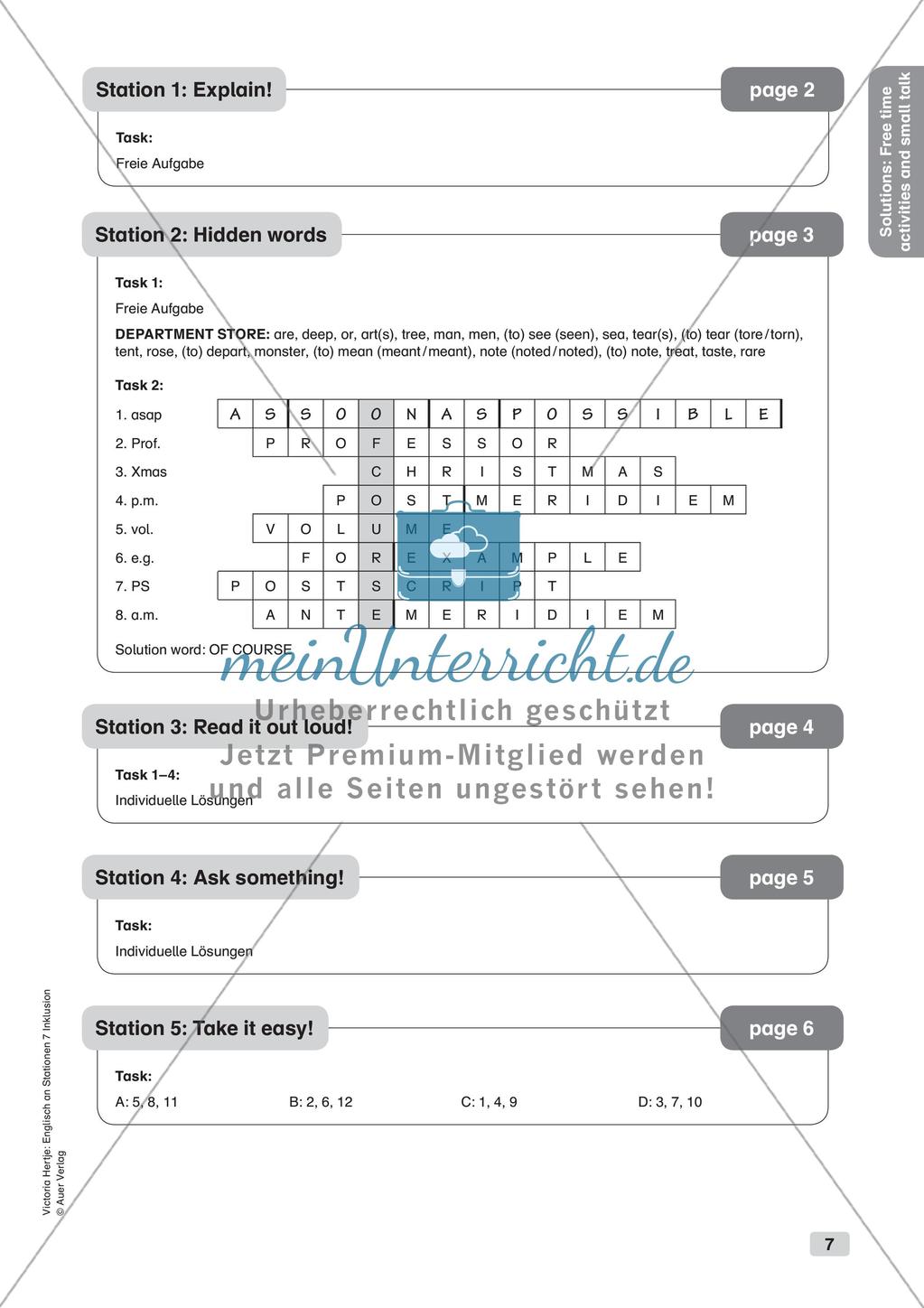Stationsarbeit Inklusion: Free time activities and small talk Preview 9