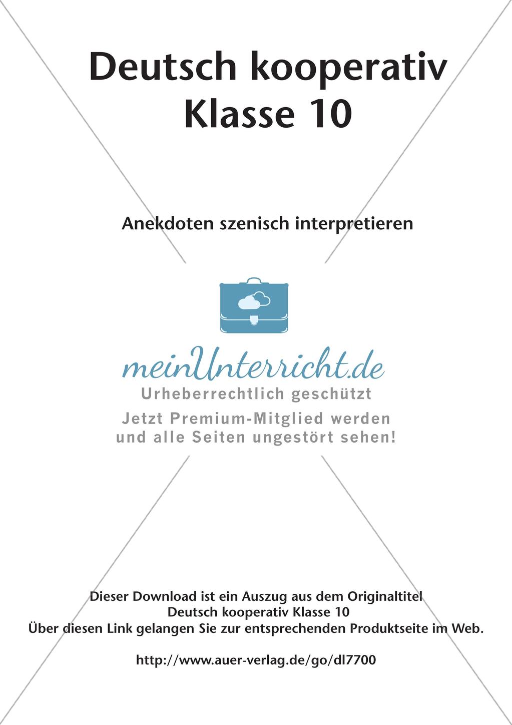 Deutsch kooperativ Anekdoten szenisch interpretieren szenische Darstellung Gruppenarbeit Preview 2
