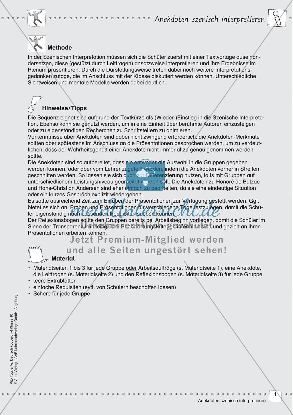 Deutsch kooperativ Anekdoten szenisch interpretieren szenische Darstellung Gruppenarbeit Preview 3