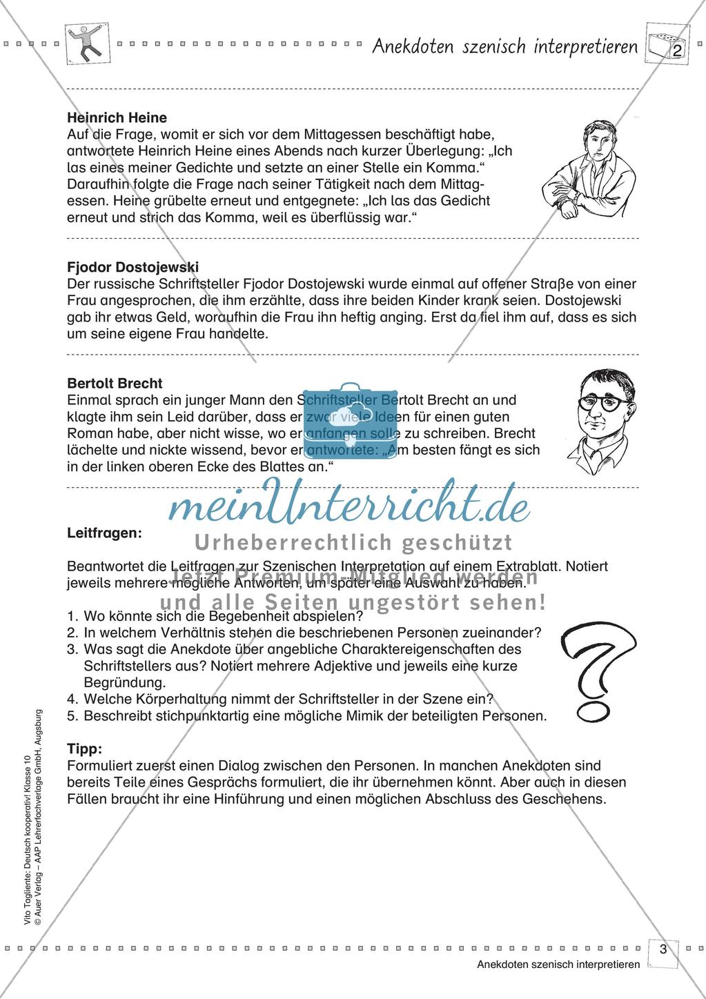 Deutsch kooperativ Anekdoten szenisch interpretieren szenische Darstellung Gruppenarbeit Preview 5