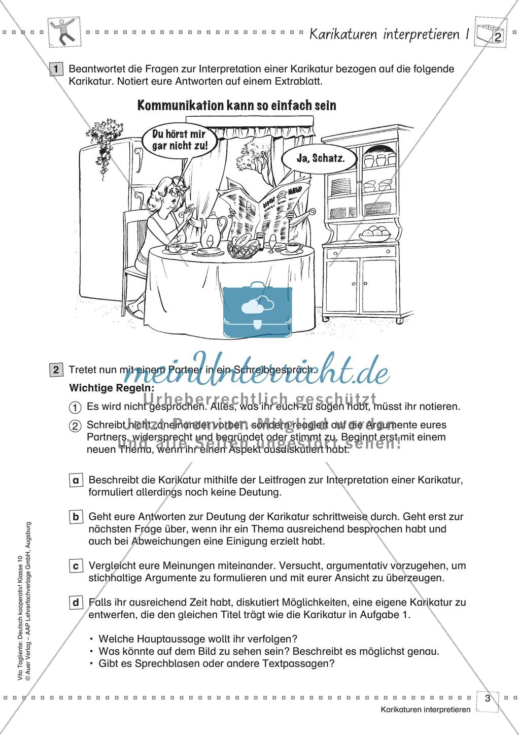 Deutsch kooperativ Karikaturen interpretieren Schreibgespräch szenische Darstellungsform Preview 5