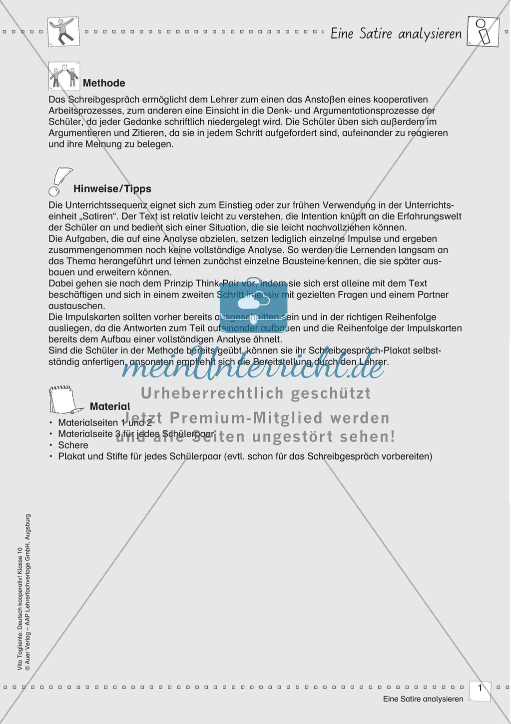 Deutsch kooperativ eine Satire analysieren think-pair-share Preview 3