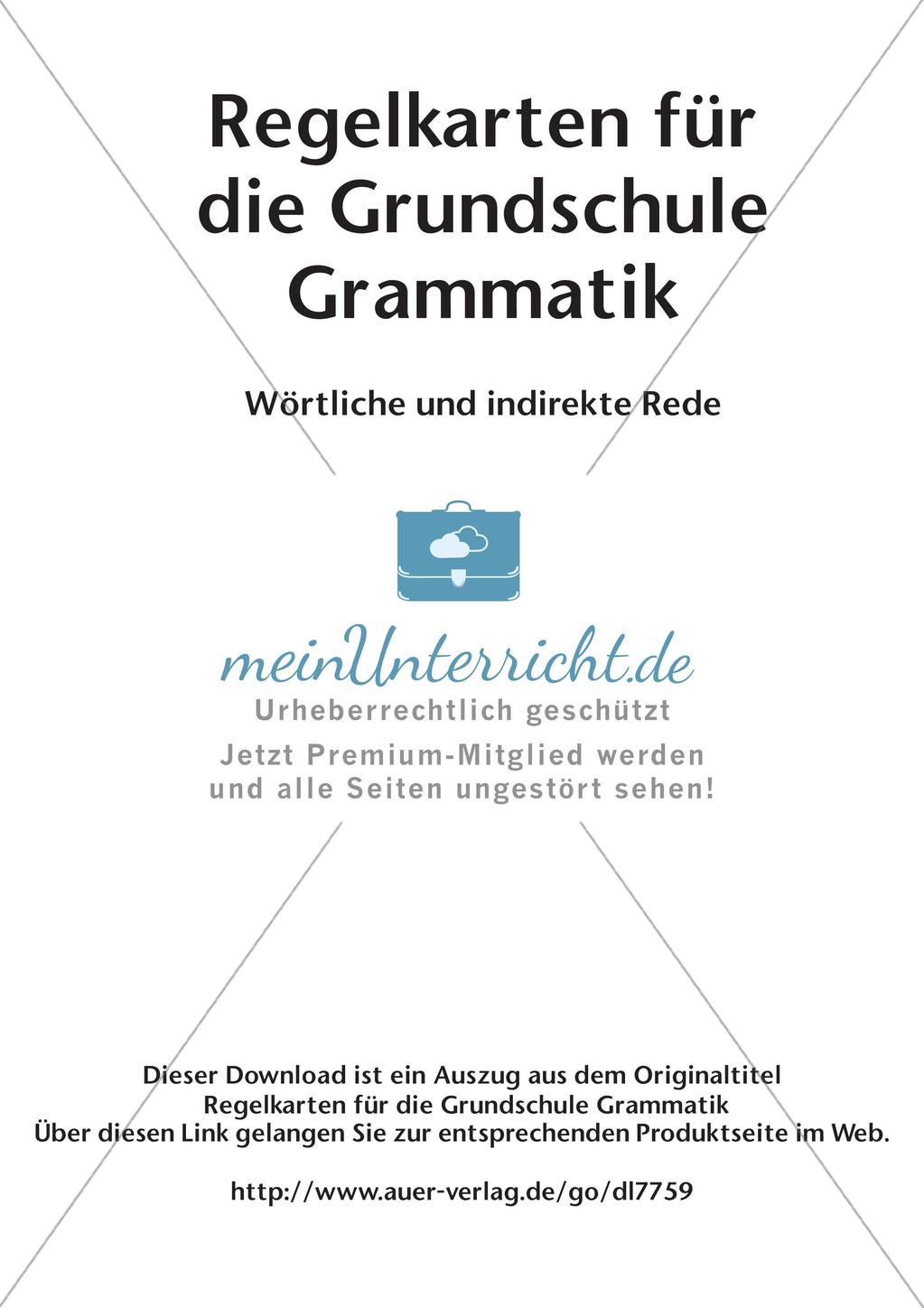 Regelkarten Grammatik: Wörtliche und indirekte Rede Preview 2