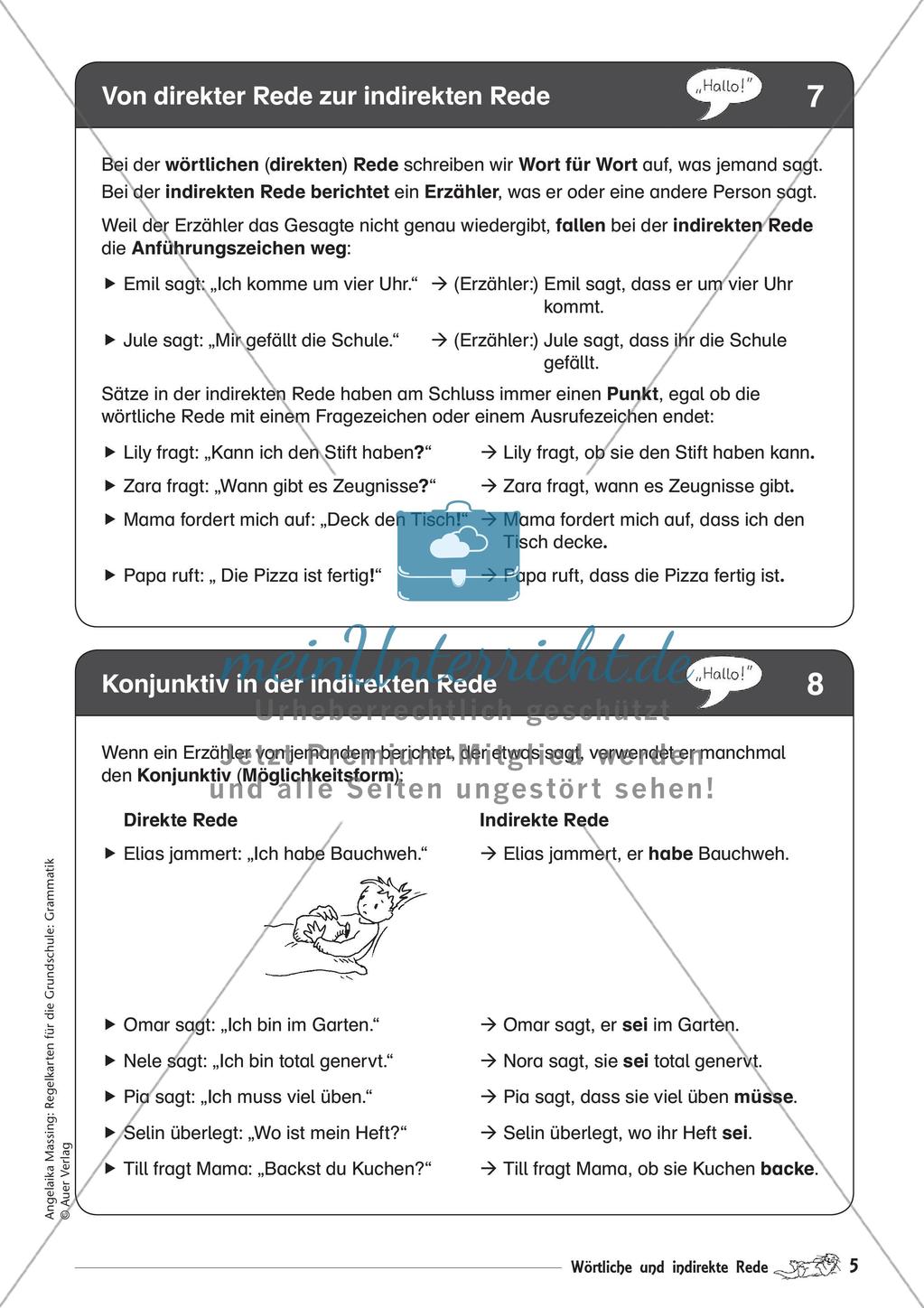 Regelkarten Grammatik: Wörtliche und indirekte Rede Preview 7