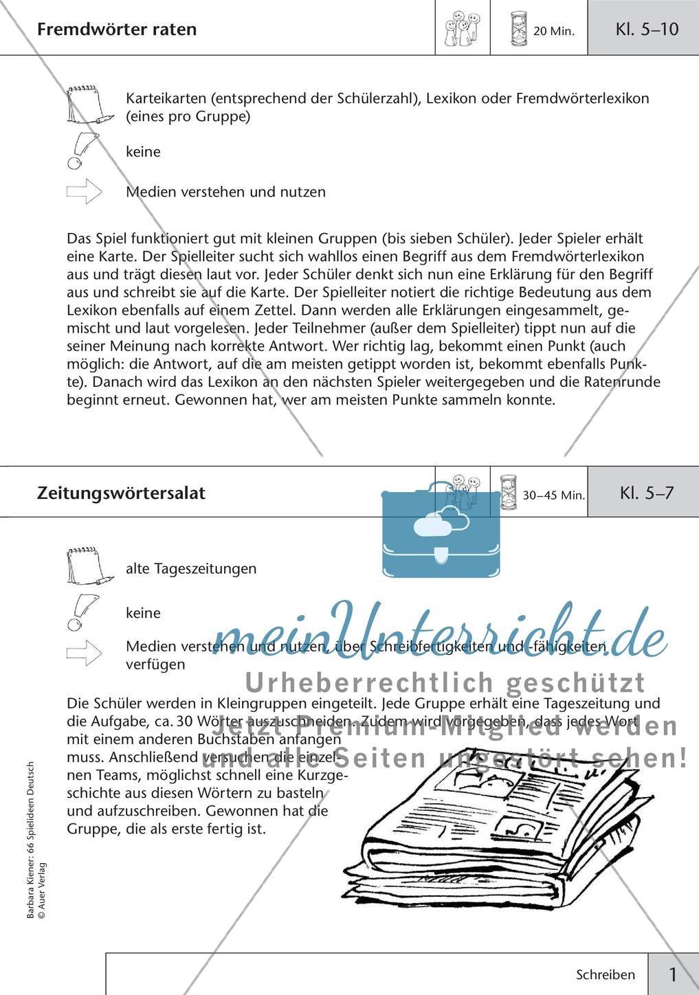 Spielideen: Schreiben und Rechtschreibung Preview 3