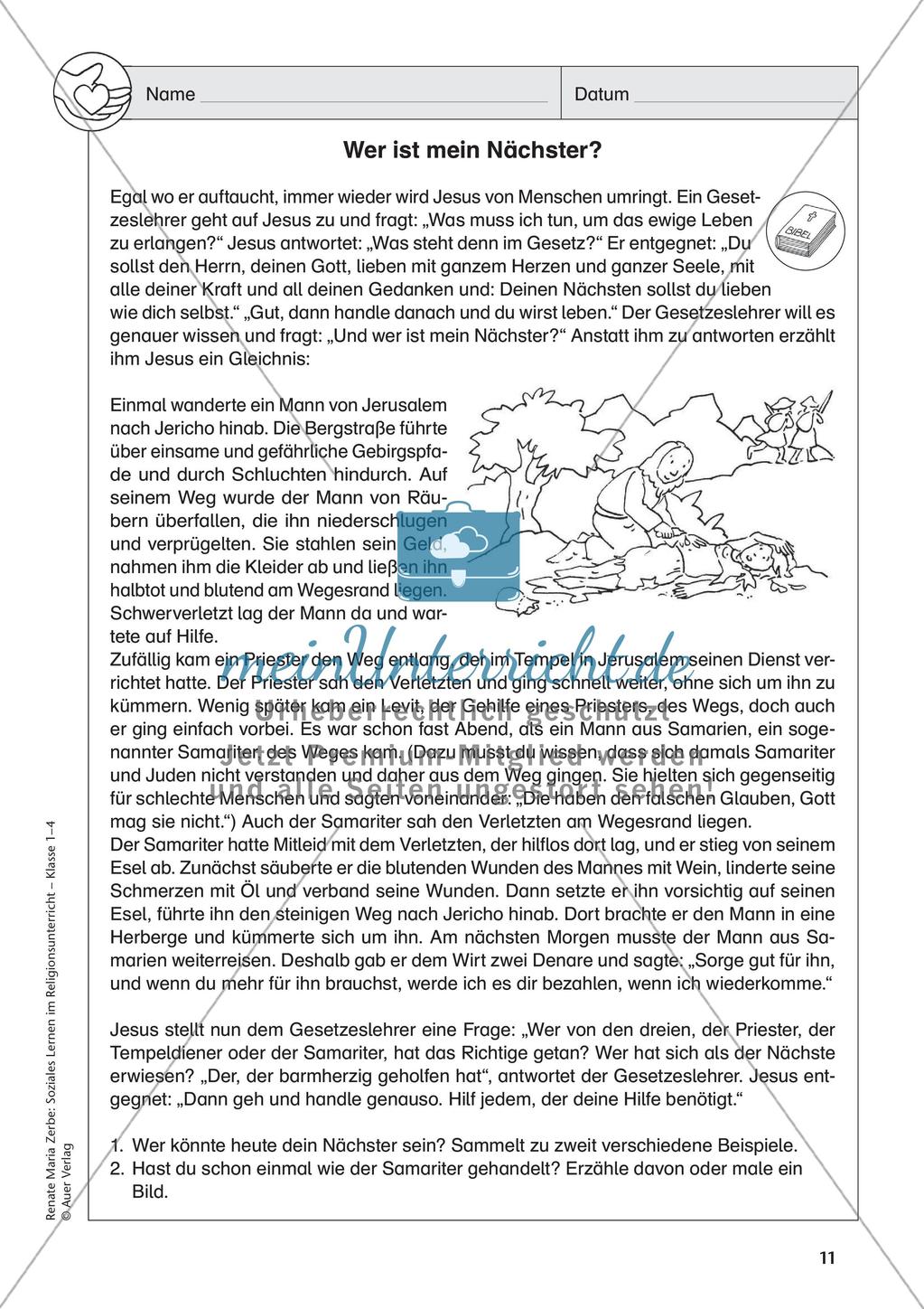 Soziales Lernen im Religionsunterricht: Nächstenliebe und Helfen Preview 13