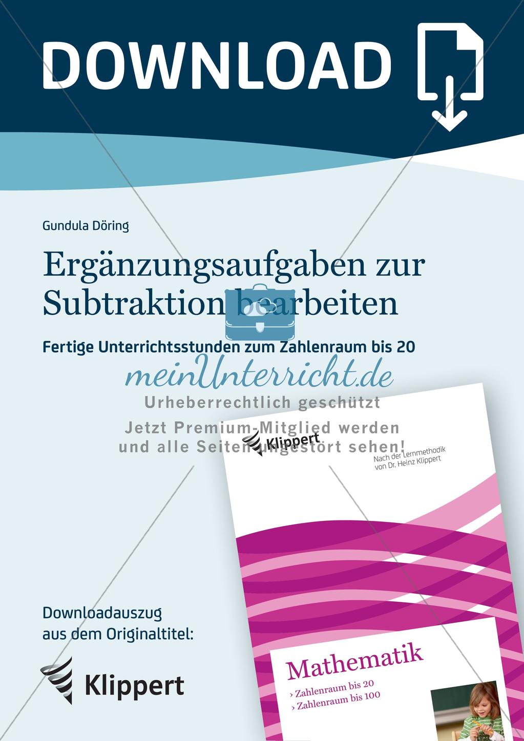 Ergänzungsaufgaben zur Subtraktion Preview 1